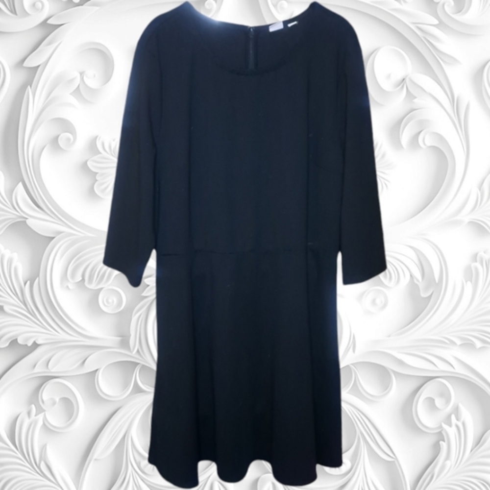 Gap Black Fit And Flare Three Quarter Length Sleeve Dress Size XL NWOT